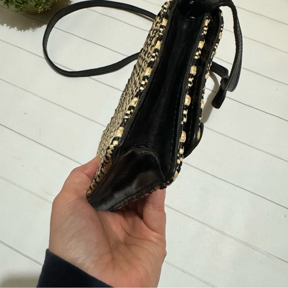 Patricia Nash EUC Apricale Clutch Crossbody Woven‎ Raffia Black Cream Leather - Picture 5 of 11